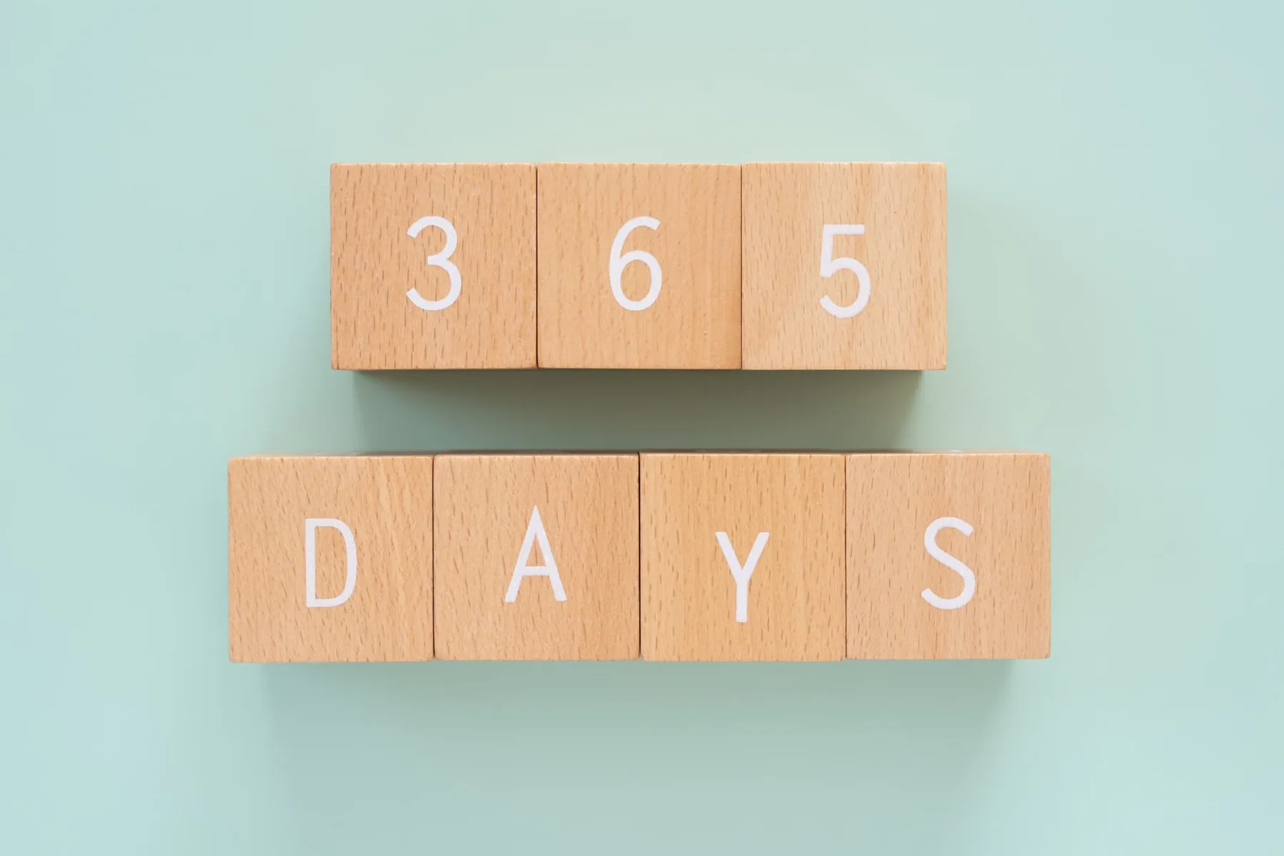 「365 DAYS」と並べた木のブロック